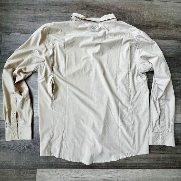 Vortex Tan Stretchy Mesh Vented Pockets Roll Up Long Sleeves Lightweight Shirt - Picture 2 of 11